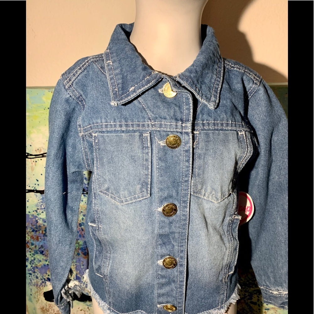 Girls distressed Fringe denim jacket